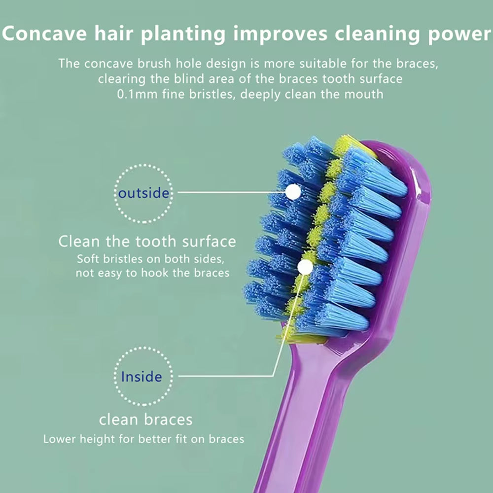 Professional Orthodontic Toothbrush Soft Bristle Interdental Brush Orthodontic Braces Brush for Adult Oral Hygiene Care Tool