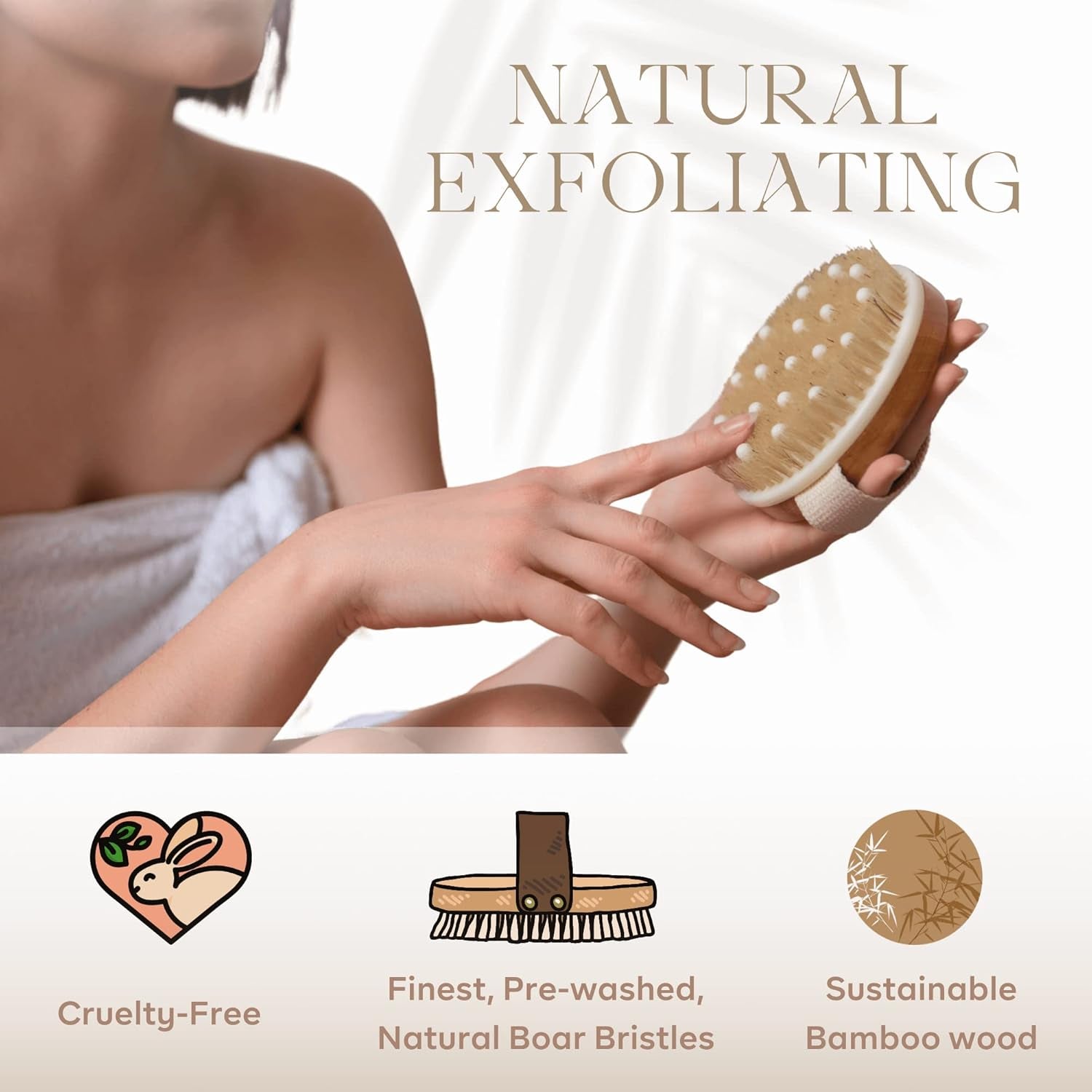 Dry Brushing Body Brush - Best for Exfoliating Dry Skin, Lymphatic Drainage and Cellulite Treatment - Organic Spa Exfoliator and Massage Scrub Brush with Natural Boar Bristles